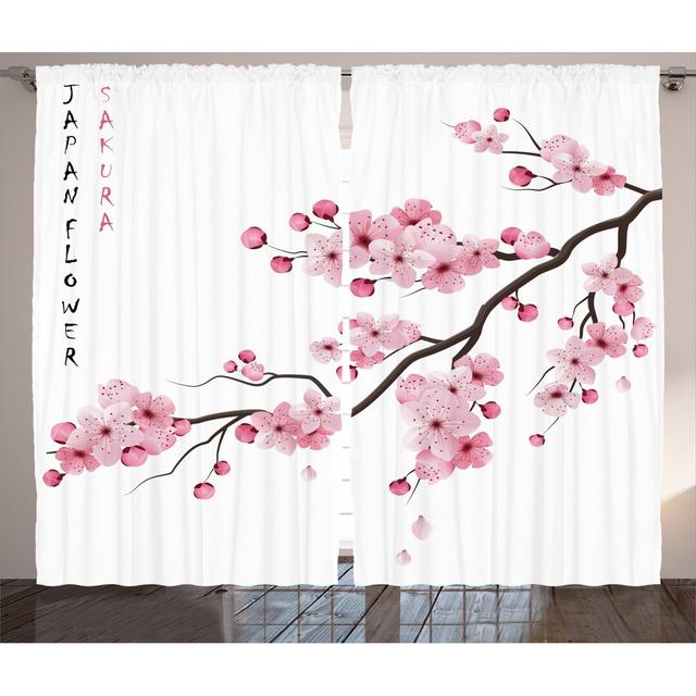 Vorhang-Set Japanischer Kirschblütenbaum mit blühenden Blumen im Frühling, blickdicht (Set of 2) East Urban Home Vorhanggröße: 175 cm B x 280 cm L on Productcaster.