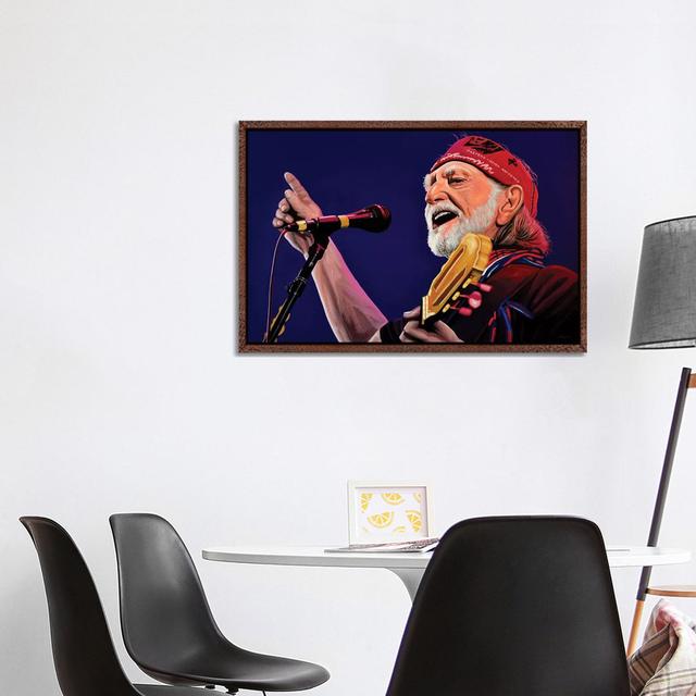 Willie Nelson Happy Larry Format: Classic Brown Wood Framed, Size: 66.04cm H x 101.6cm W x 3.81cm D on Productcaster.