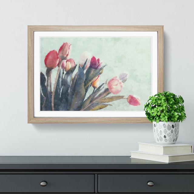 Bunch Of Pink Tulips Painting - Single Picture Frame Print on MDF East Urban Home Format: Oak, Size: 24cm H x 33cm W x 2cm D on Productcaster.