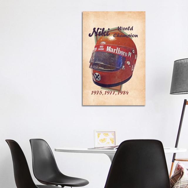 Niki Lauda's Helmet Retro - Wrapped Canvas Painting ClassicLiving Size: 101.6cm H x 66.04cm W x 3.81cm D on Productcaster.