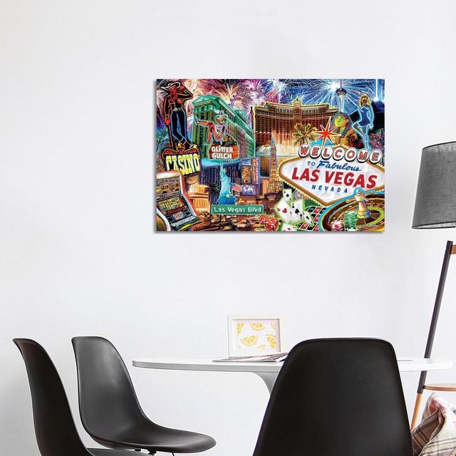 Las Vegas Pop Art by P.D. Moreno - Graphic Art Print on Canvas World Menagerie Format: Wrapped Canvas, Size: 66.04cm H x 101.6cm W x 1.91cm D on Productcaster.