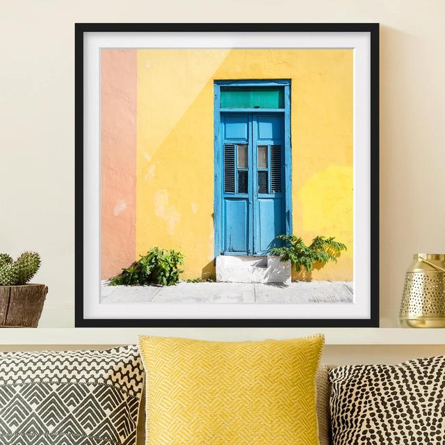 Multicoloured Wall Blue Door - Picture Frame Graphic Art on Paper East Urban Home Rahmenoptionen: Matt black, Size: 50cm H x 50cm W on Productcaster.