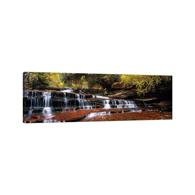 Waterfall In A Forest, North Creek, Zion National Park, Utah, USA - Wrapped Canvas Panoramic Print Union Rustic Size: 30.48cm H x 91.44cm W x 3.81cm D on Productcaster.