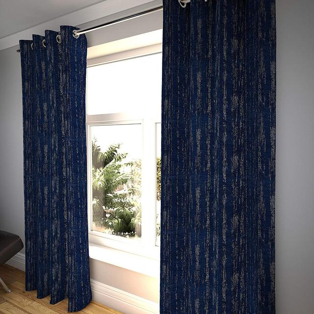 Borough Wharf Textured Chenille Curtains 2 Panels | Navy Blue Funky Pattern Made To Order Curtains & Drapes | Cotton Pencil Pleat Blackout Lined Width on Productcaster.