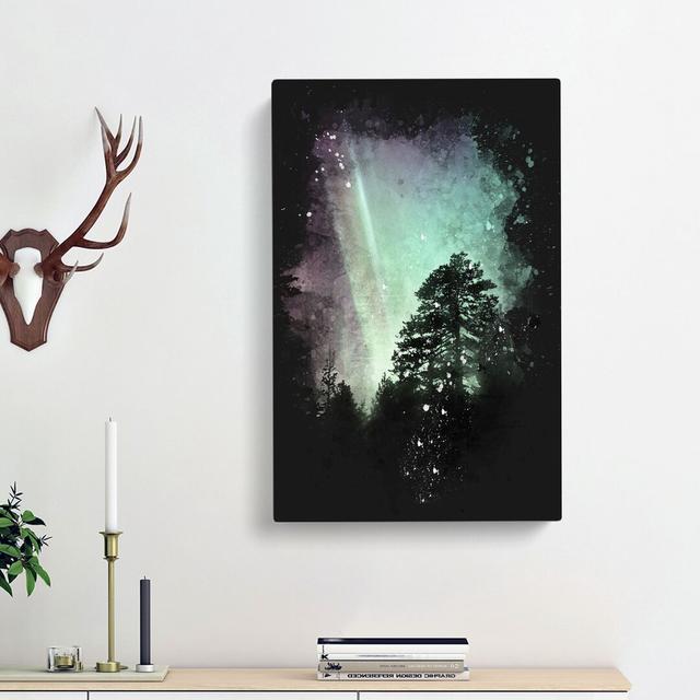 Northern Lights over the Forest - Wrapped Canvas Painting Print East Urban Home Size: 91cm H x 60cm W x 3cm D on Productcaster.