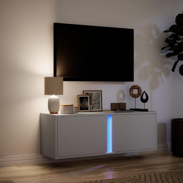 Vidaxl TV-Ständer mit LED-Beleuchtung, 100 x 31 x 35 cm Metro Lane Farbe: Hochglanz Sandfarben/Grau on Productcaster.