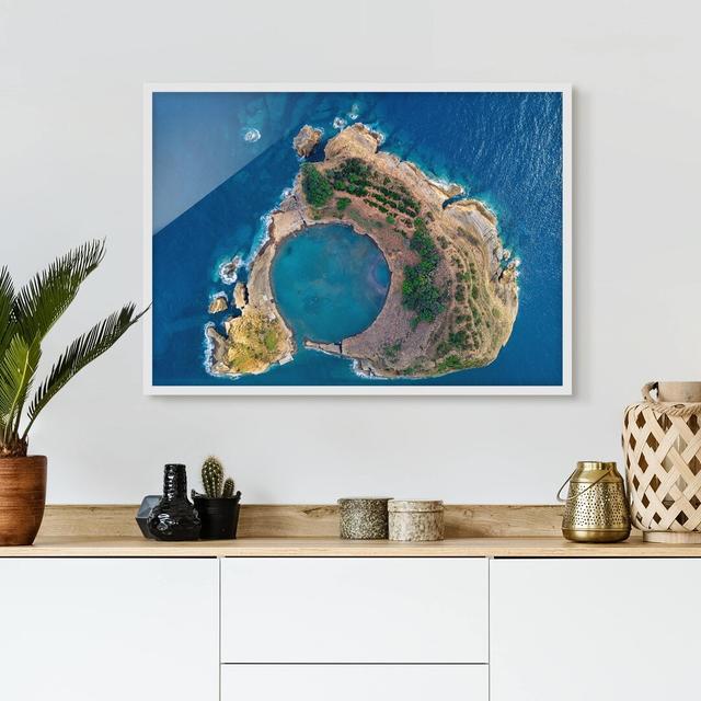 Picture With Frame - Aerial Photo - The Island Vila Franca Do Campo - Landscape 3:4 Highland Dunes Size: 70cm H x 100cm W x 2cm D, Frame Option: White on Productcaster.