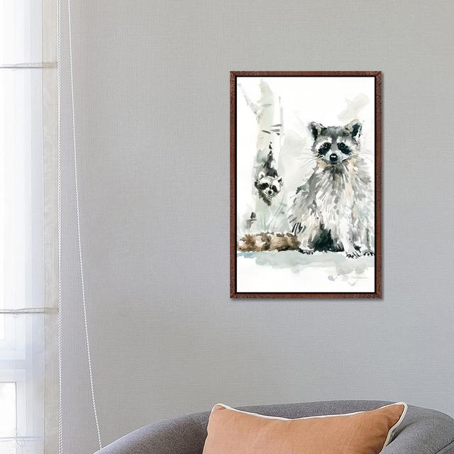 Raccoon And Baby by Carol Robinson - Painting on Canvas Alpen Home Format: Classic Brown Wood Framed Canvas, Size: 66.04cm H x 45.72cm W x 3.81cm D on Productcaster.