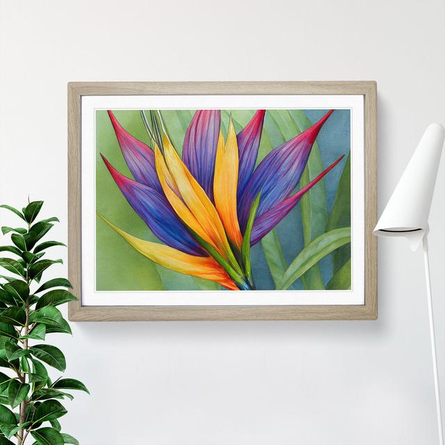 Handsome Bird of Paradise Flower - Picture Frame Painting Marlow Home Co. Size: 25cm H x 34cm W x 2cm D, Frame Colour: Oak on Productcaster.