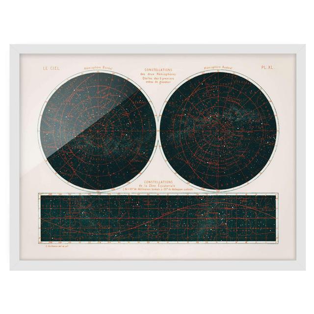 Vintage Illustration Star Constellations - Picture Frame Graphic Art Rosalind Wheeler Frame Option: White, Size: 40cm H x 55cm W x 2cm D on Productcaster.