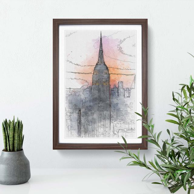 Empire State Building Sunset in Abstract - Picture Frame Graphic Art Print East Urban Home Size: 87cm H x 62cm W x 2cm D, Frame Option: Walnut Framed on Productcaster.