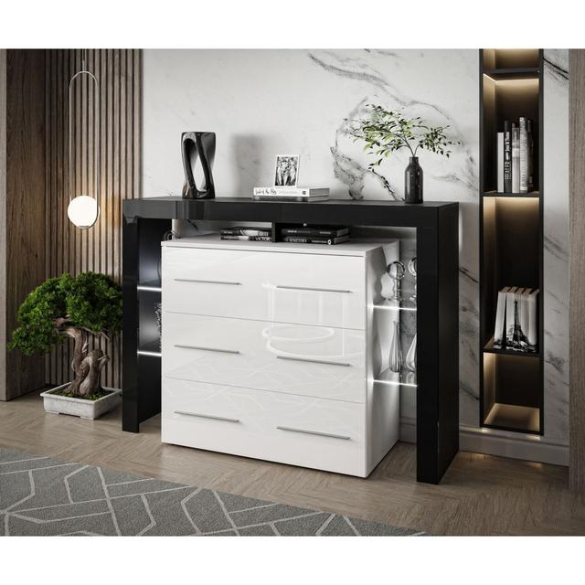 Ametra 6 Drawer 140Cm W Tallboy Ivy Bronx Colour: White/Black on Productcaster.