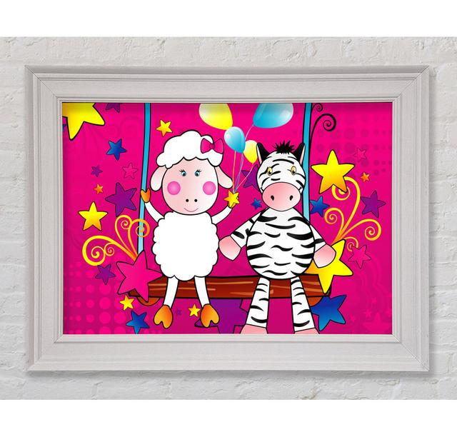 Sheep And Zebra On Swing Celebration Framed Print Bright Star Size: 59.7cm H x 84.1cm W x 8cm D on Productcaster.