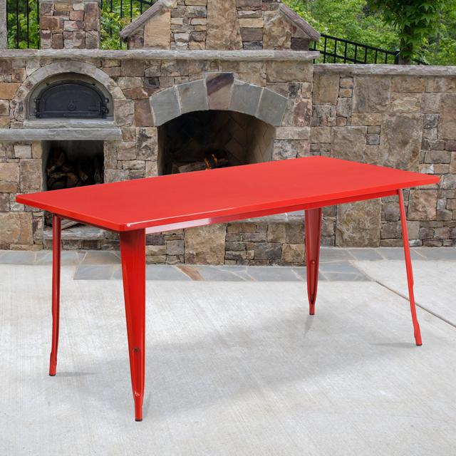 Commercial Grade Rectangular Metal Indoor-Outdoor Table Blue Elephant Colour: Red on Productcaster.