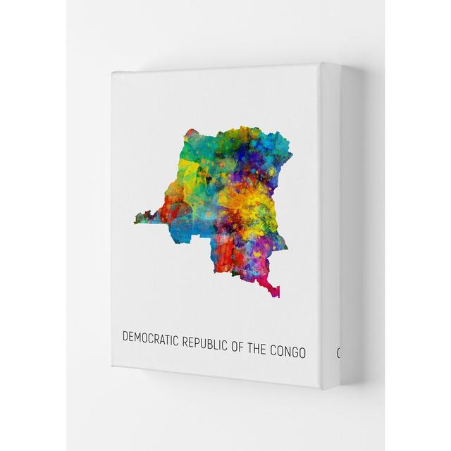 Democratic Republic of the Congo Watercolour Map by Michael Tompsett - Graphic Art Latitude Run Format: Wrapped Canvas, Size: 59.4cm H x 42cm W x 4cm on Productcaster.