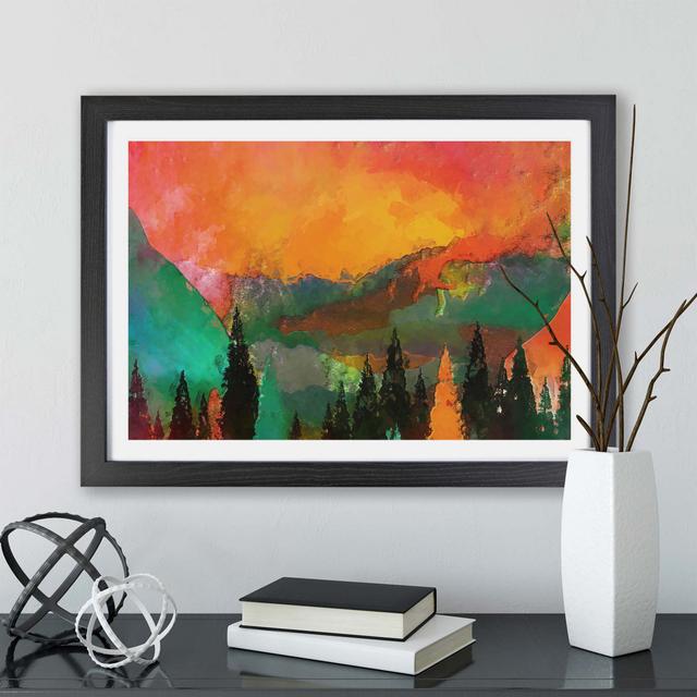 Trees At The Foot Of A Setting Sun - Single Picture Frame Painting East Urban Home Frame Option: Black, Size: 62cm H x 87cm W x 2cm D on Productcaster.