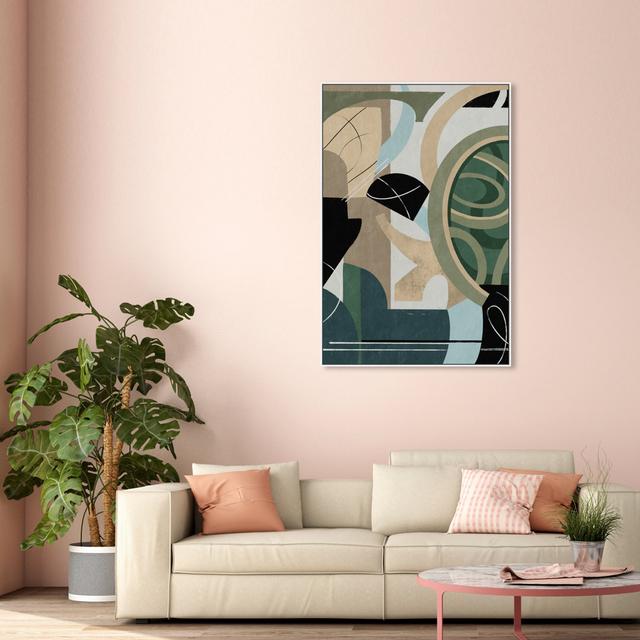 Abstract Geometric Cubist Texture, Modern Green And White Canvas Wall Art Print For Living Room Oliver Gal Format: White Framed, Size: 137.16cm H x 91 on Productcaster.