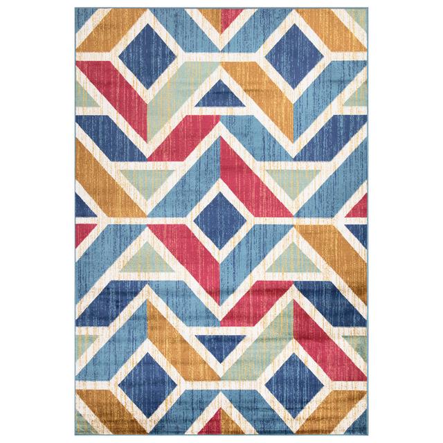 Coakley Geometric Machine Woven Blue/Yellow Area Rug George Oliver Rug Size: Rectangle 50 x 80cm on Productcaster.