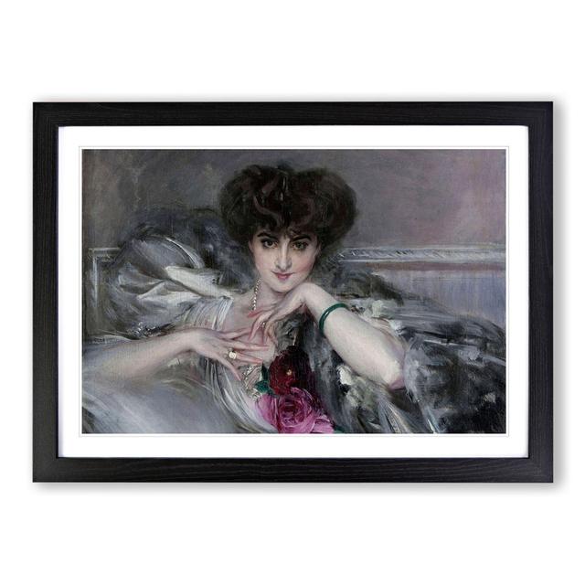 Portrait of Woman with Roses by Giovanni Boldini - Picture Frame Painting East Urban Home Size: 27cm H x 36cm W x 2cm D, Frame Option: Black Framed on Productcaster.