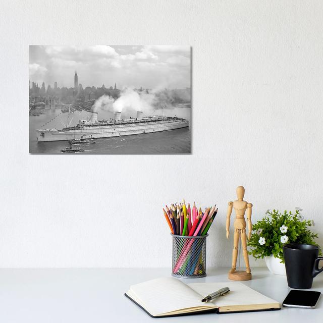 WWII Photo Of RMS Queen Mary Arriving In New York Harbor by - Wrapped Canvas Photograph Breakwater Bay Size: 20.32cm H x 30.48cm W x 1.91cm D on Productcaster.