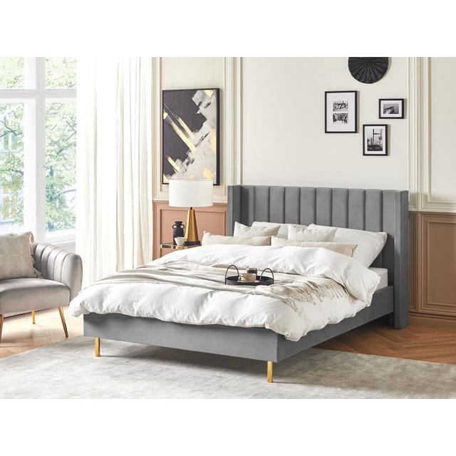 Sadie Upholstered Bed Frame Etta Avenue Size: Super King (6'), Colour: Grey on Productcaster.