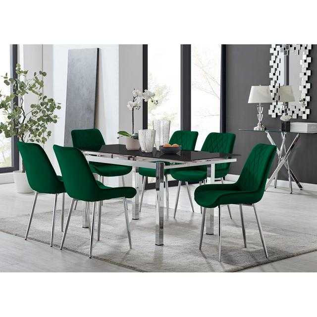 Tierra Extendable Dining Set Canora Grey Chair Colour: Green/Silver on Productcaster.