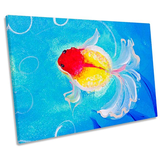 Goldfish Water Print CANVAS WALL ART Picture Blue Highland Dunes Size: 61cm H x 91.4cm W x 4cm D on Productcaster.