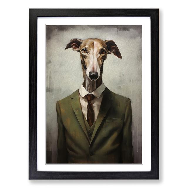 Greyhound in a Suit Painting No.2 Happy Larry Format: Black Framed, Size: 46cm H x 34cm W on Productcaster.