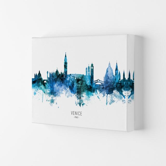 Venice Italy Skyline Blue City Name by Michael Tompsett - Graphic Art Ebern Designs Size: 21cm H x 29.7cm W x 4cm D, Format: Wrapped Canvas on Productcaster.