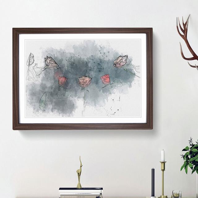 Laying with Pink & Red Roses in Abstract - Picture Frame Graphic Art Print East Urban Home Frame Option: Walnut Framed, Size: 62cm H x 87cm W x 2cm D on Productcaster.