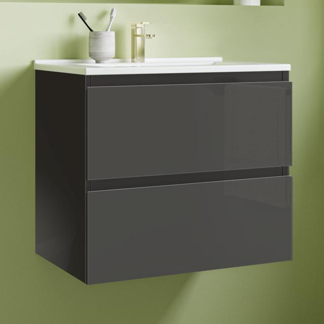 600*520mm Wall-mounted Vanity Unit With Soft Close Drawers|Storage Space|Thick Ceramic Basin Metro Lane Vanity Unit Colour: Anthracite on Productcaster.