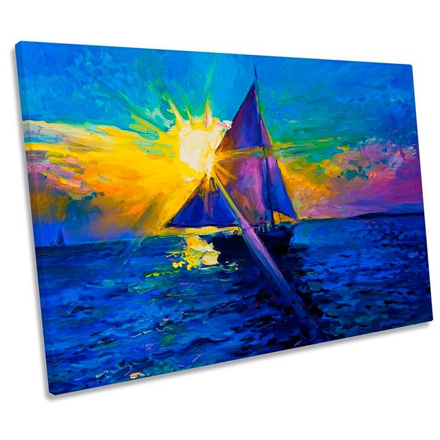 Blue Sail Boat Sunset CANVAS WALL ARTWORK Print Art Longshore Tides Size: 40.6cm H x 61cm W x 2cm D on Productcaster.