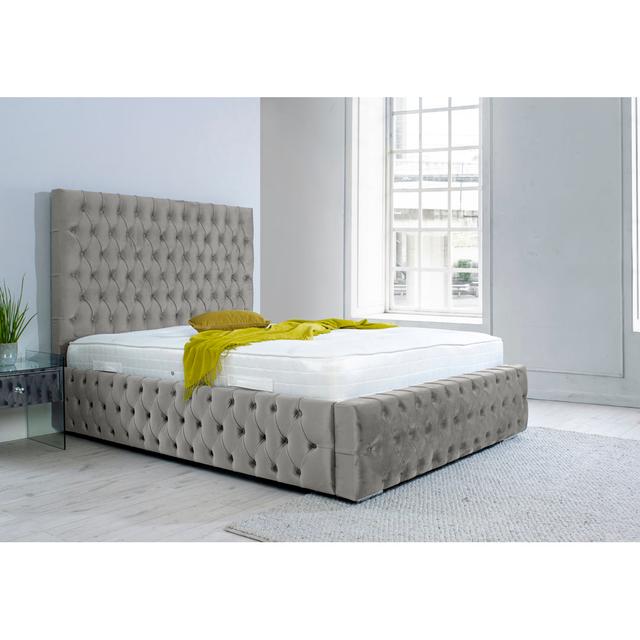 Juna Upholstered Bed Frame Mercer41 Colour: Silver, Size: Kingsize (5') on Productcaster.