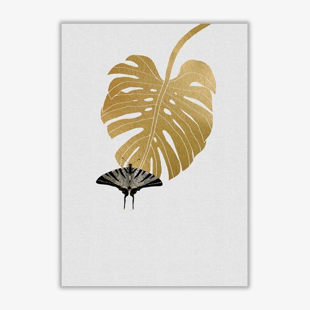 Butterfly & Monstera Leaf - Print East Urban Home Size: 60 cm H x 42 cm W x 1 cm D, Format: No Frame on Productcaster.