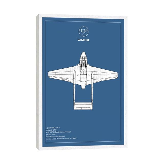 BP De-Havilland Vampire by Mark Rogan - Graphic Art Print on Canvas Williston Forge Format: White Framed, Size: 66.04cm H x 45.72cm W x 3.81cm D on Productcaster.