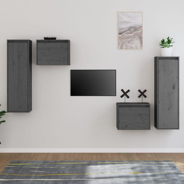 Greenslade Solid Wood Entertainment Unit (Set of 4) Ebern Designs Colour: Grey on Productcaster.