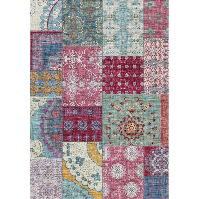 Flatweave Rug in Pink with Patchwork Pattern by Bloomsbury Market on Productcaster.