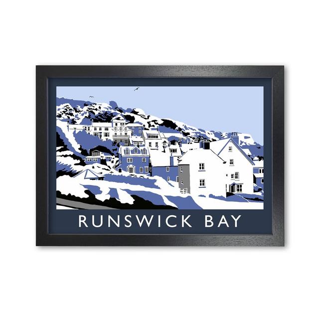 Runswick Bay In Snow by Richard O'Neill - Print 17 Stories Format: Black Framed, Size: 59.4cm H x 84.1cm W x 3cm D on Productcaster.