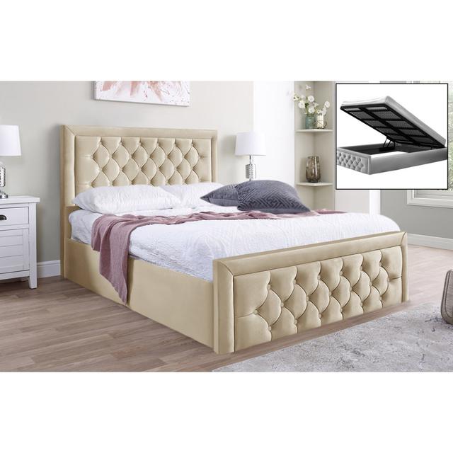 Lillias Velvet Ottoman Bed Mercer41 Colour: Cream, Size: 120 x 190 cm on Productcaster.