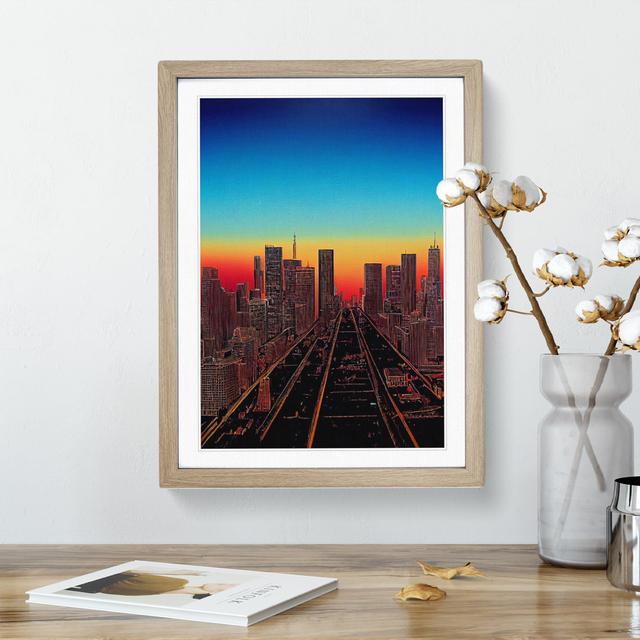 View of a City Skyline No.1 - Picture Frame Graphic Art 17 Stories Size: 64cm H x 46cm W x 2cm D, Frame Colour: Oak Framed on Productcaster.