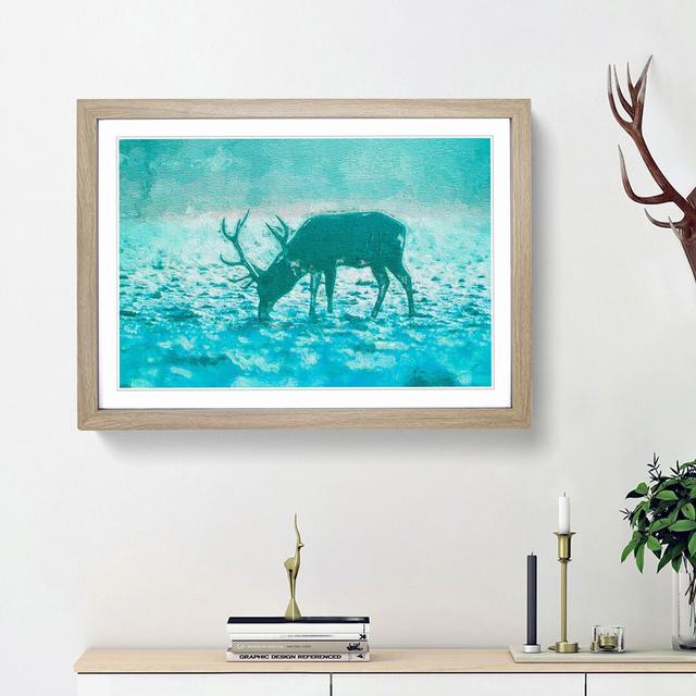 Grazing Stag in Abstract - Picture Frame Painting Print East Urban Home Frame Option: Oak Framed, Size: 48cm H x 65cm W x 2cm D on Productcaster.