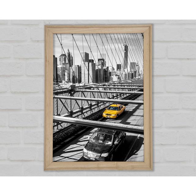 Brooklyn Bridge Yellow Cab NYC - Single Picture Frame Art Prints Ebern Designs Size: 29.7cm H x 21cm W x 1.5cm D on Productcaster.