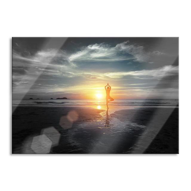 Yoga Silhouette on the Beach - Unframed Photograph on Glass Highland Dunes Size: 70cm H x 100cm W x 0.4cm D on Productcaster.