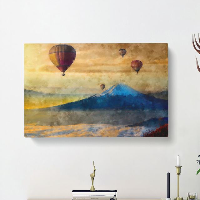 Hot Air Balloons above Mount Fuji - Wrapped Canvas Painting Print East Urban Home Size: 35cm H x 50cm W x 3cm D on Productcaster.