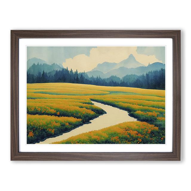 Carefree Spring Meadow Landscape - Picture Frame Graphic Art Marlow Home Co. Size: 25cm H x 34cm W x 2cm D, Frame Colour: Walnut Framed on Productcaster.