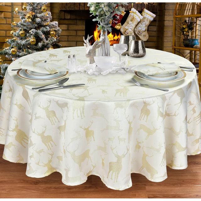 Large Stag Alvina Tablecloth Union Rustic Colour: Cream/Gold on Productcaster.