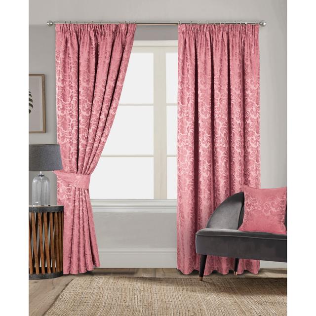 Hallas Pencil Pleat Damask Jacquard Curtains (Set of 2) Marlow Home Co. Panel Size: 165 W x 183 D cm, Colour: Pink on Productcaster.