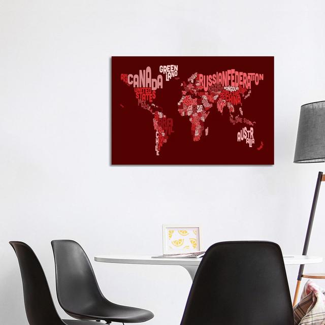 Typographic Text World Map III (Red) Happy Larry Size: 66.04cm H x 101.6cm W x 1.905cm D on Productcaster.