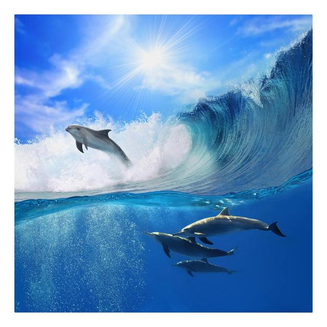 Playing Dolphins - Wrapped Canvas Art Prints Highland Dunes Size: 70cm H x 70cm W on Productcaster.