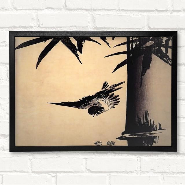 Sparrow And Bamboo 2 by Hiroshige - Closed Corner Frame Art Prints on Wood Latitude Run Size: 42cm H x 59.7cm W on Productcaster.